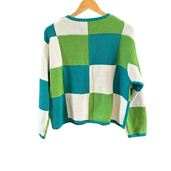 Vintage Studio Marisa Christina Checkered Cotton Cardigan Sweater Sz L Deadstock - Picture 5 of 6